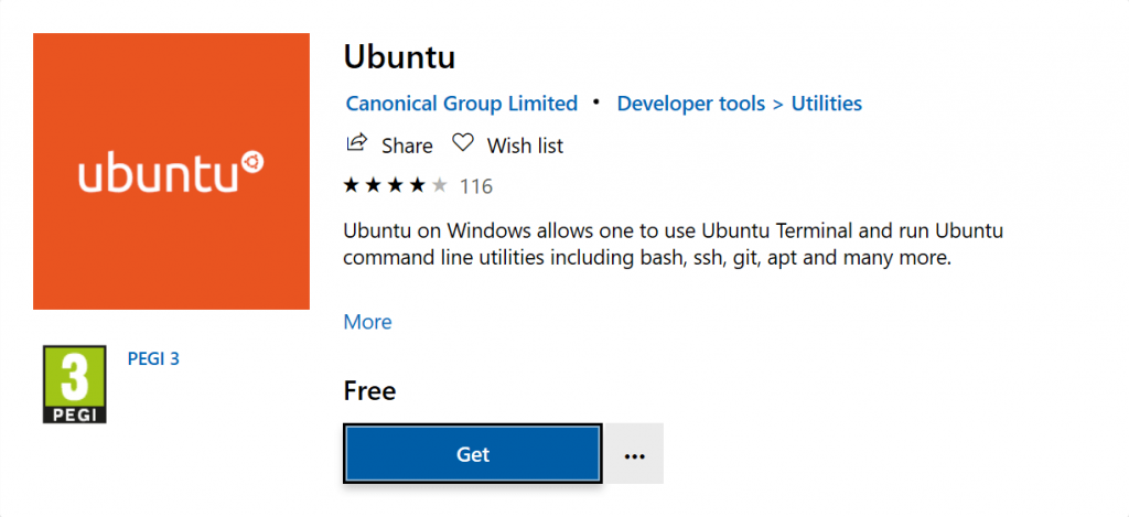Ubuntu app within the Microsoft Store