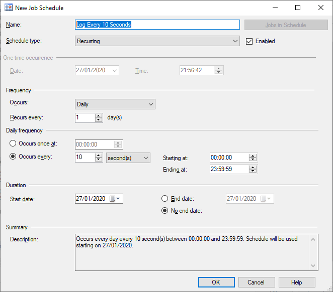Configuring the Job Schedule settings