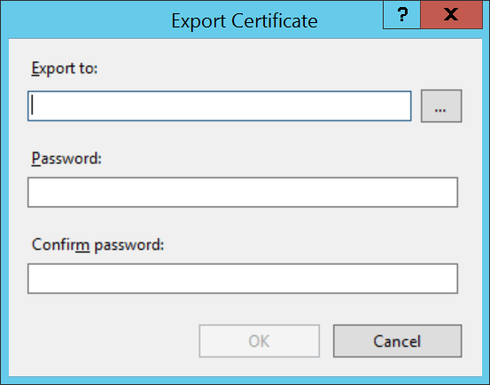 IIS Export Certificate dialog
