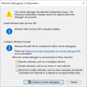 Remote Debugging Configuration prompt