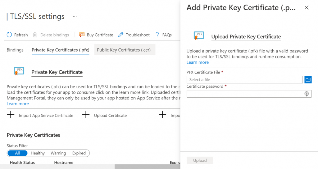 Azure App Service - Add Private Key Certificate