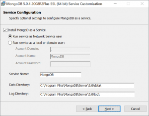 MongoDB Setup Service Configuration Page