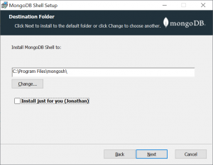 MongoDB Shell Setup Destination Folder page