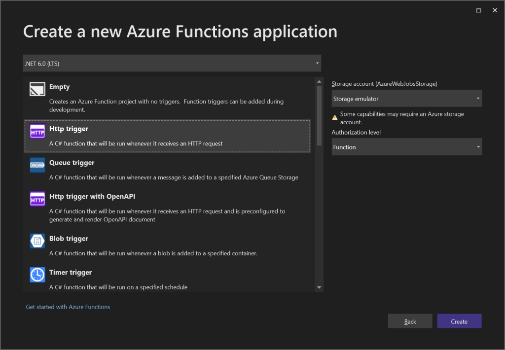 Visual Studio - Create a new Azure Functions application