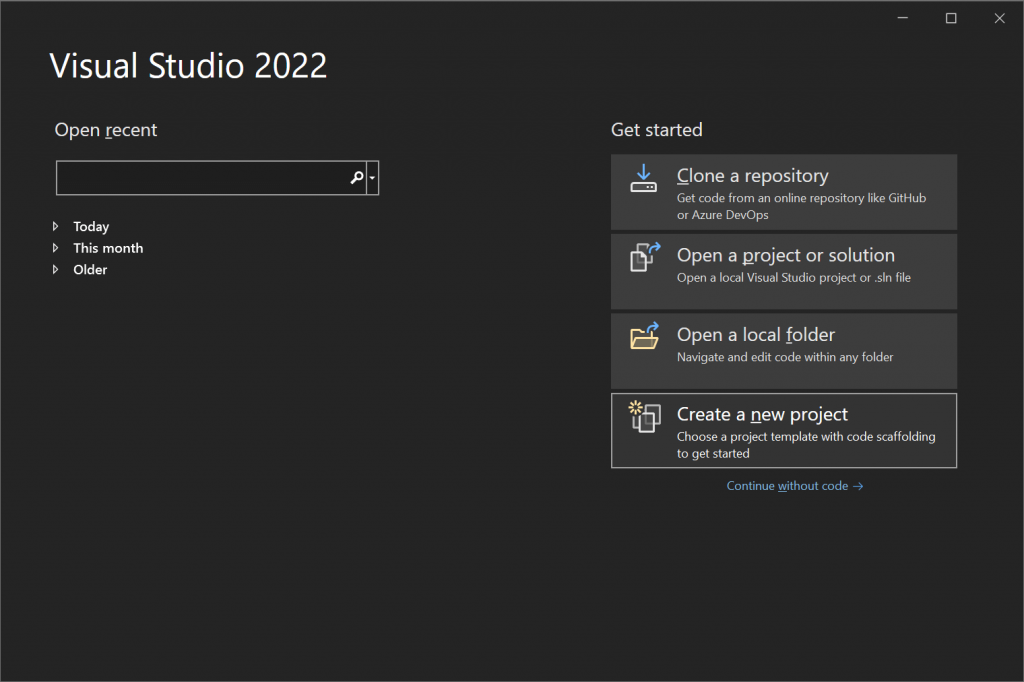 Visual Studio – Launch window