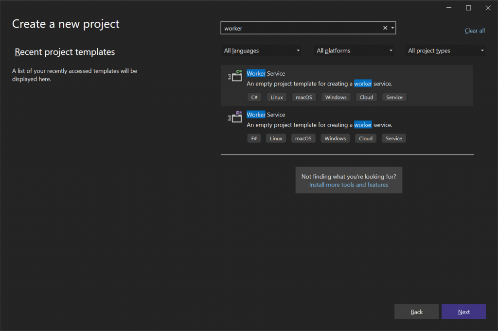 Visual Studio – Create a new project
