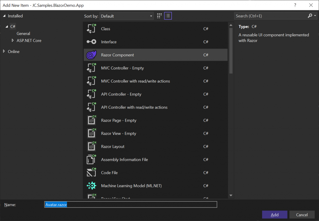 Visual Studio - Add New Item