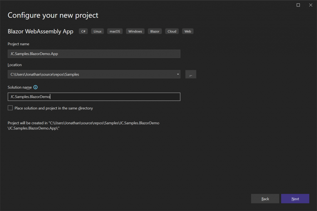 Visual Studio – Configure your new project