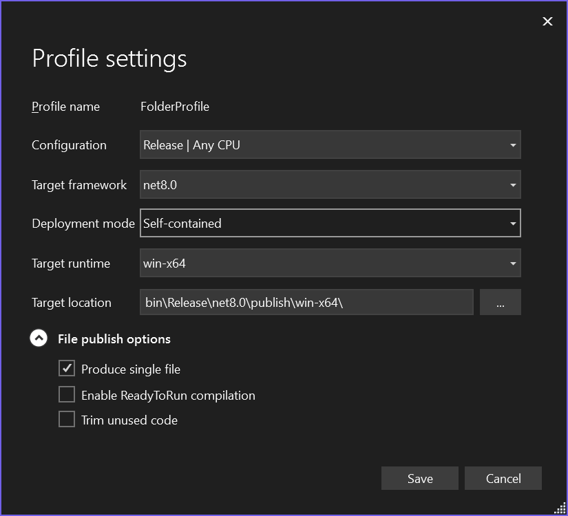 Visual Studio - Publish Profile settings