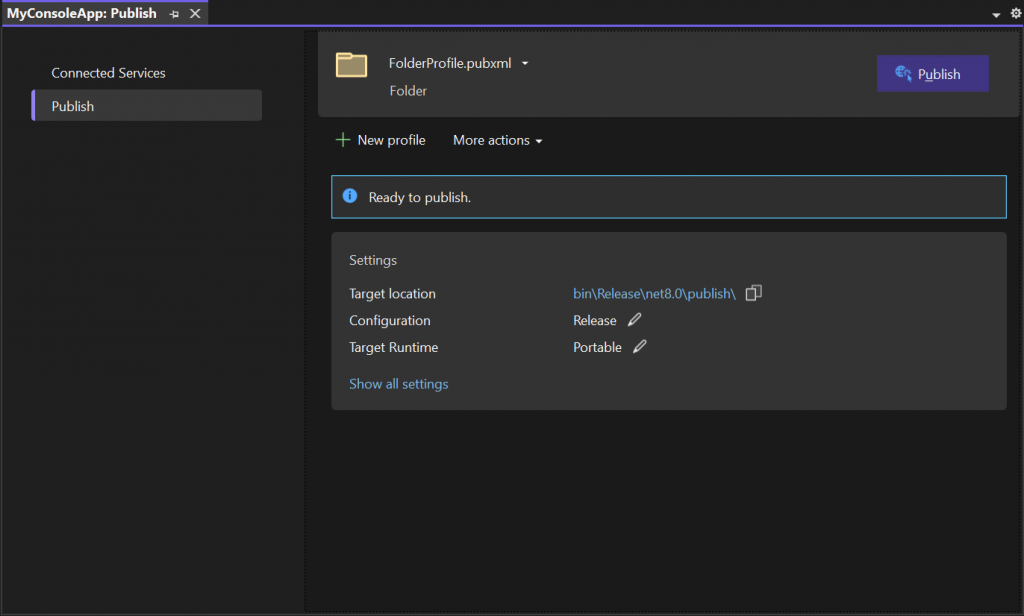 Visual Studio - Publish window
