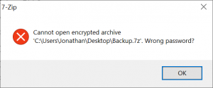 Encrypted 7z archive password error