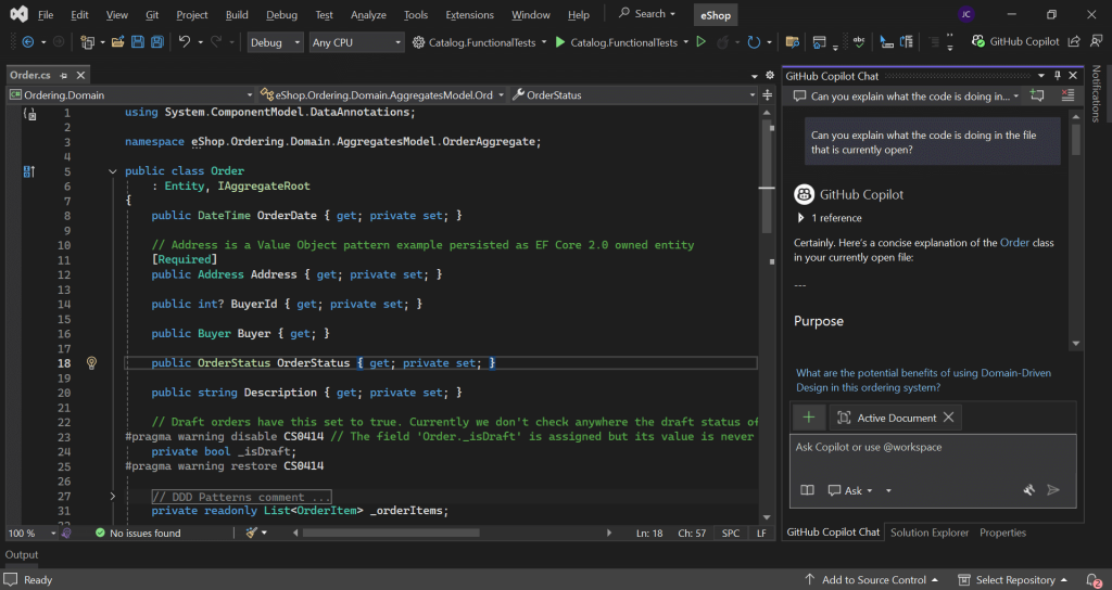 Visual Studio - GitHub Copilot Chat Window