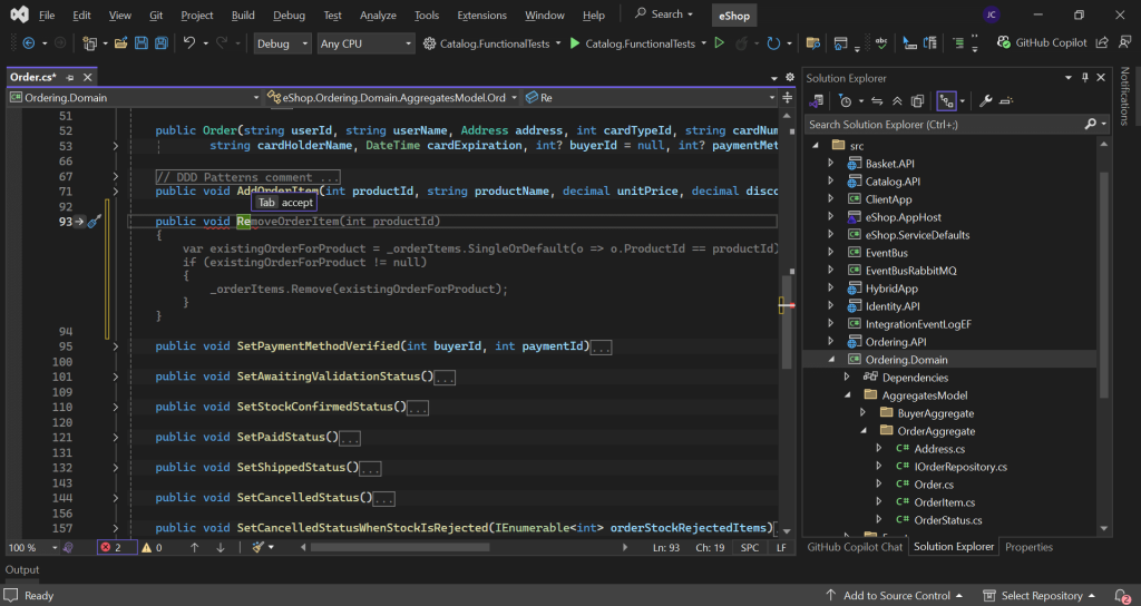 Visual Studio - GitHub Copilot Code Completion
