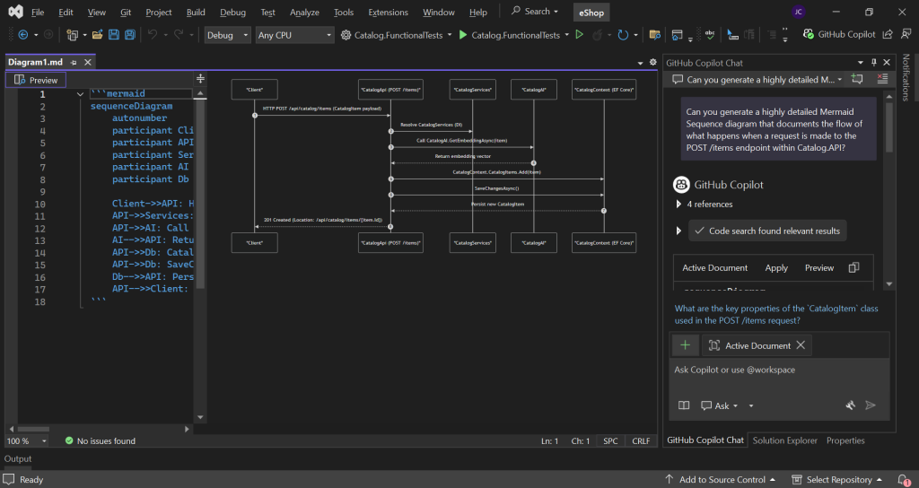Visual Studio - GitHub Copilot Sequence diagram