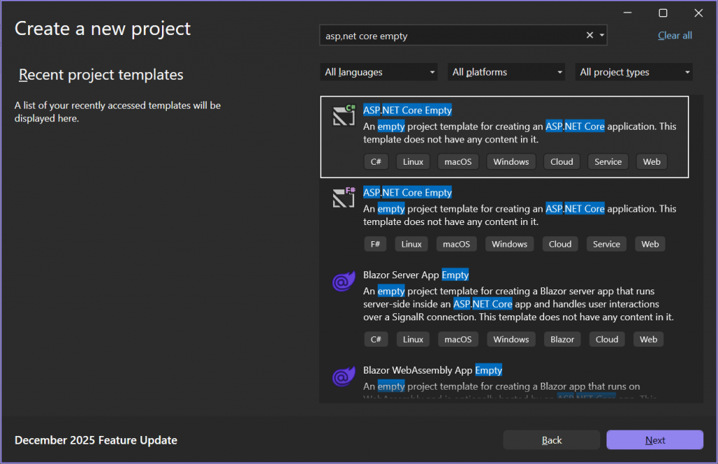 Visual Studio 2026 - Create a new project
